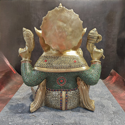 Elegant Brass Ganesha Statue With Stone Work 20 Inches by vendor-unknown - Hindu Gods (View 10)
