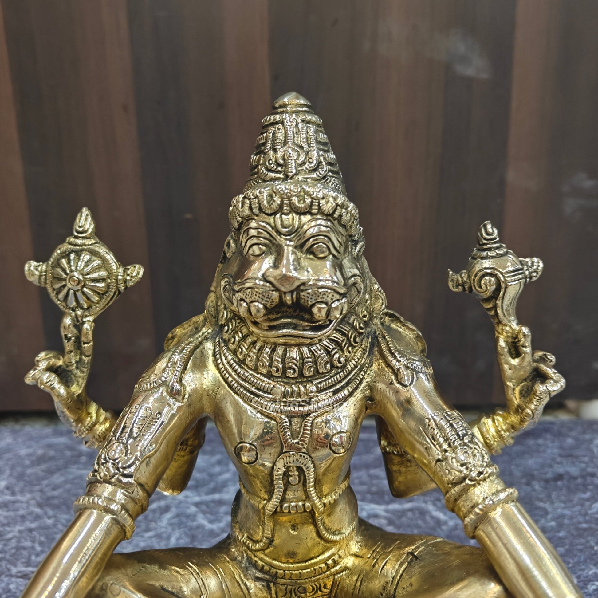 Brass Yog Narsimha swamy Statue Narsingh Idol 11 Inches - Image 4