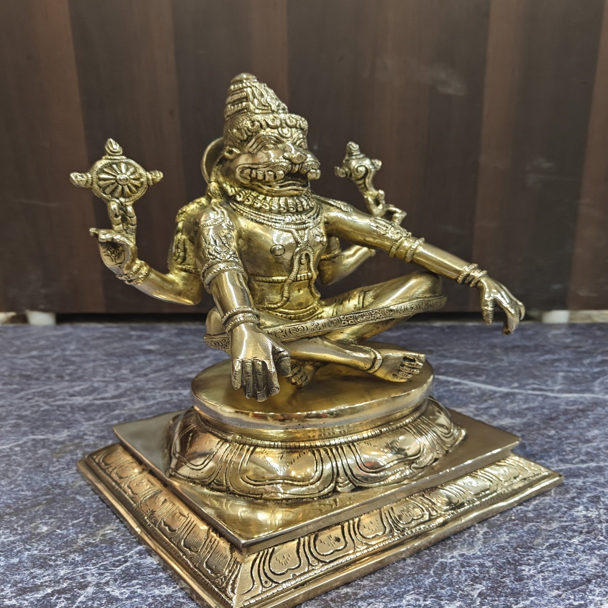 Brass Yog Narsimha swamy Statue Narsingh Idol 11 Inches - Image 5