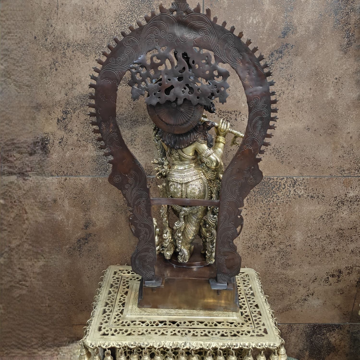 Brass Krishna Statue with Arch Antique Finish 32 Inches - Image 11