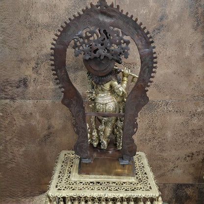 Brass Krishna Statue with Arch Antique Finish 32 Inches by vendor-unknown - Hindu Gods (View 11)