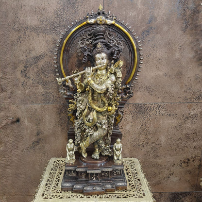 Brass Krishna Statue with Arch Antique Finish 32 Inches by vendor-unknown - Hindu Gods (View 5)