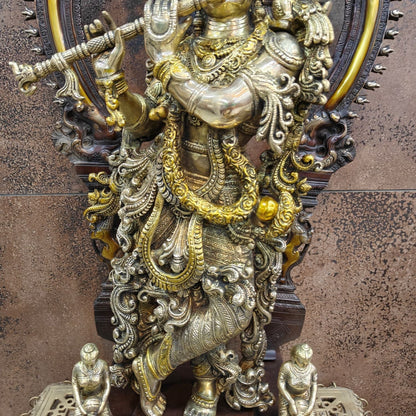 Brass Krishna Statue with Arch Antique Finish 32 Inches by vendor-unknown - Hindu Gods (View 9)