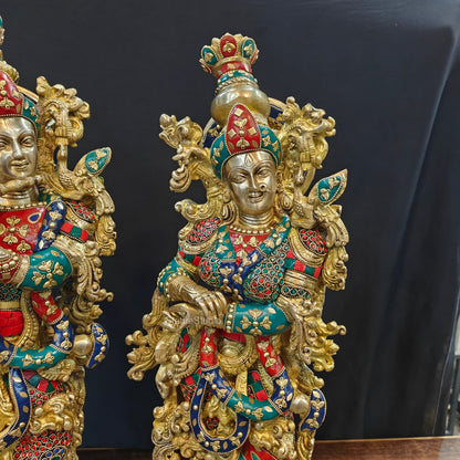 Brass Radha Krishna Idols with Meenakari jewel work - 29" Tall by vendor-unknown - Hindu Gods (View 5)