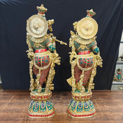 Brass Radha Krishna Idols with Meenakari jewel work - 29" Tall by vendor-unknown - Hindu Gods (View 8)