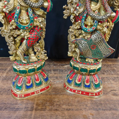 Brass Radha Krishna Idols with Stone Work 29 Inches Tall by vendor-unknown - Hindu Gods (View 6)