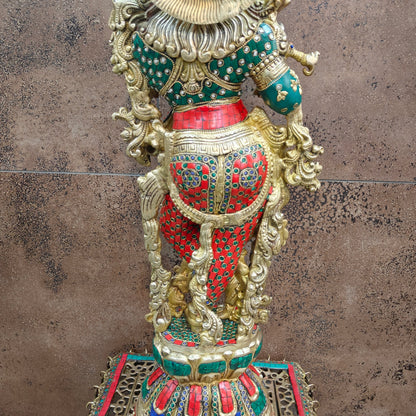 Divine Brass Krishna Statue with Stone Work 29 Inch by vendor-unknown - Hindu Gods (View 8)