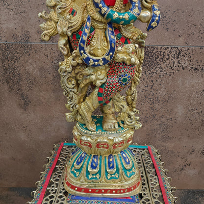 Divine Brass Krishna Statue with Stone Work 29 Inches by vendor-unknown - Hindu Gods (View 7)