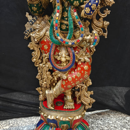 Divine Big Brass Krishna Statue with Stone Work 47 Inches by vendor-unknown - Hindu Gods (View 8)