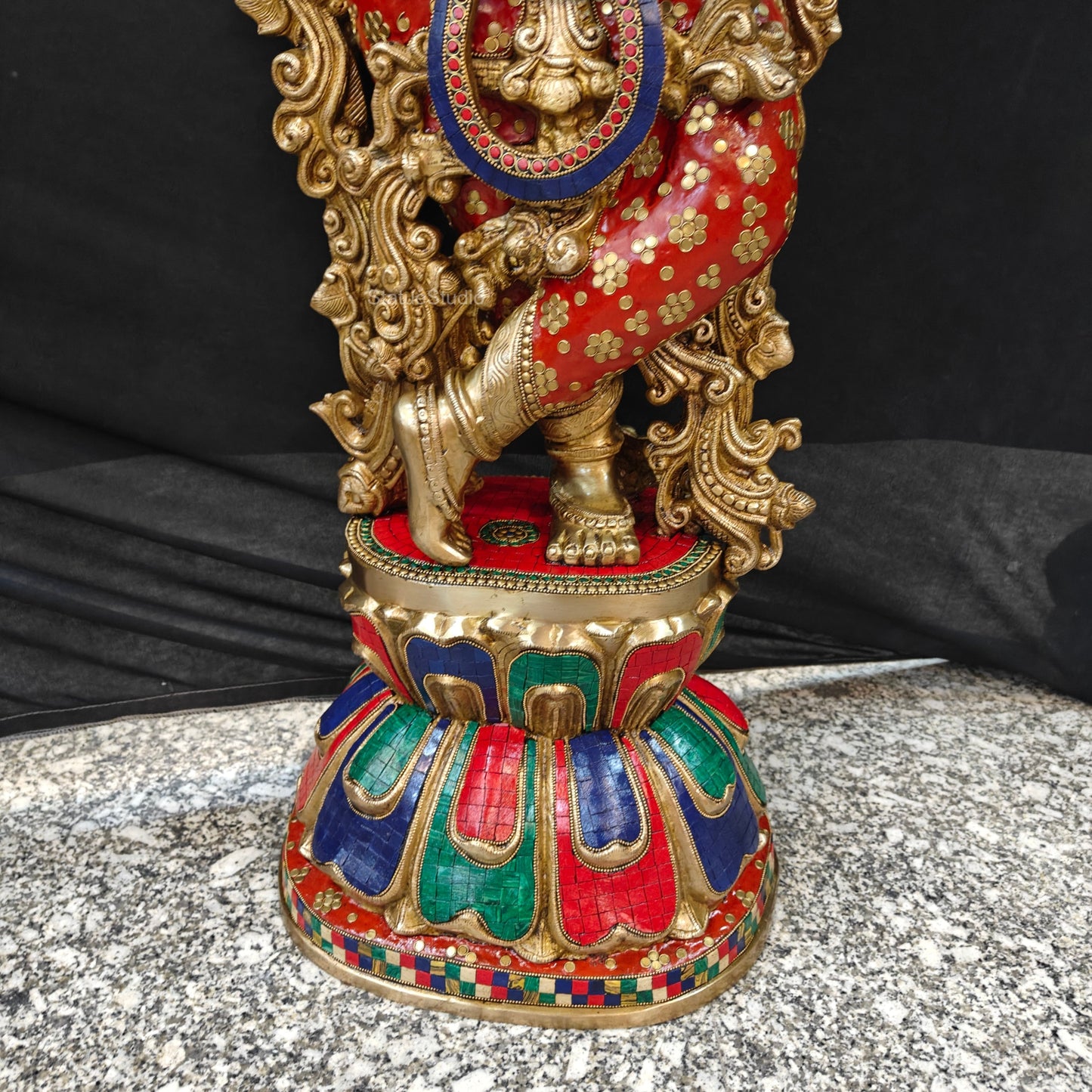Divine Big Brass Krishna Statue with Stone Work 47 Inches