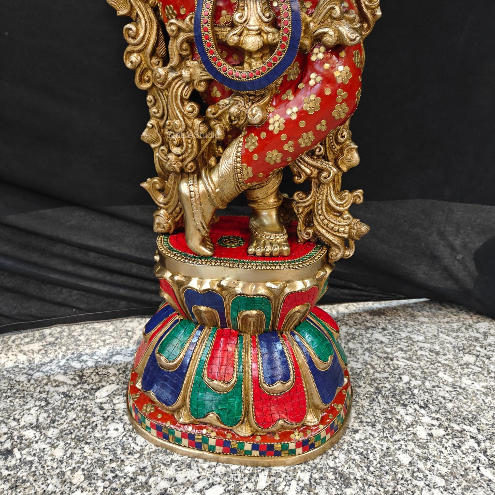 Divine Big Brass Krishna Statue with Stone Work 47 Inches - Image 9