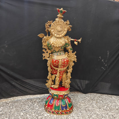 Divine Big Brass Krishna Statue with Stone Work 47 Inches by vendor-unknown - Hindu Gods (View 10)
