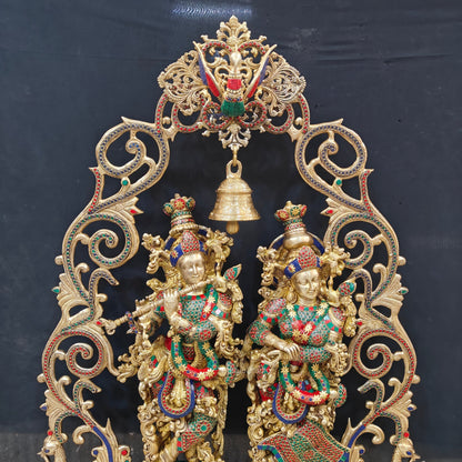 Brass Radha Krishna with Peacock Temple Arch Meenakari Statues 45 Inch by vendor-unknown - Hindu Gods (View 4)