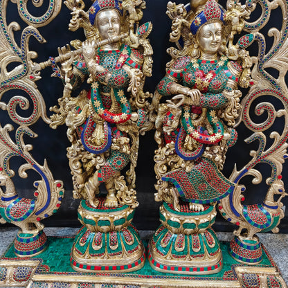 Brass Radha Krishna with Peacock Temple Arch Meenakari Statues 45 Inch by vendor-unknown - Hindu Gods (View 5)