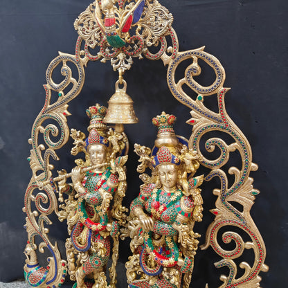 Brass Radha Krishna with Peacock Temple Arch Meenakari Statues 45 Inch by vendor-unknown - Hindu Gods (View 7)