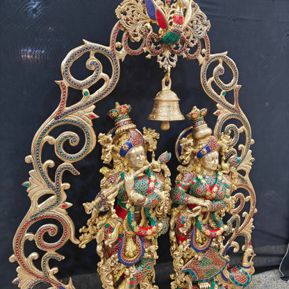 Brass Radha Krishna with Peacock Temple Arch Meenakari Statues 45 Inch by vendor-unknown - Hindu Gods (View 8)