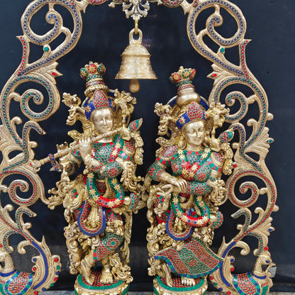 Brass Radha Krishna with Peacock Temple Arch Meenakari Statues 45 Inch by vendor-unknown - Hindu Gods (View 9)