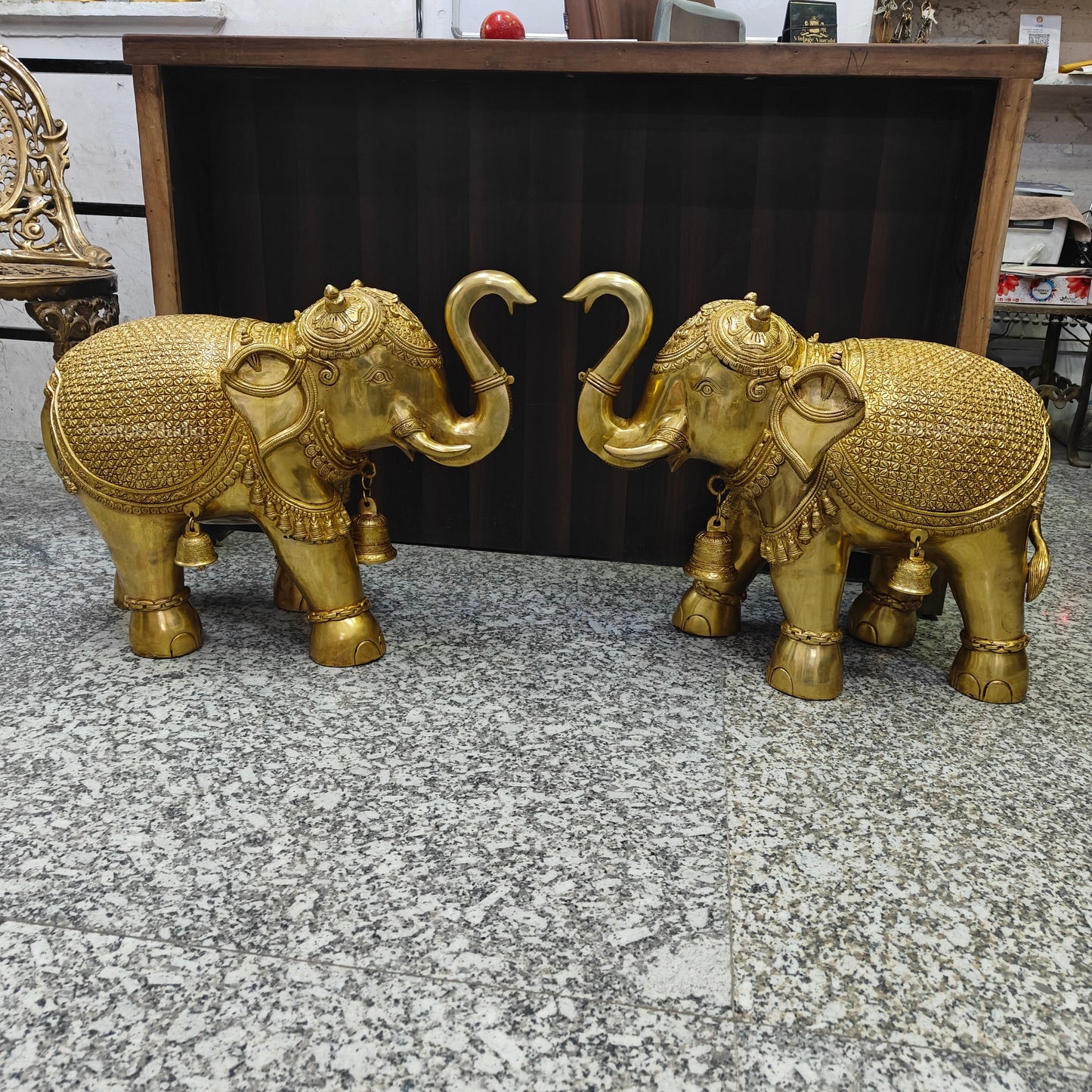 Brass Large Elephant Pair Statue Feng Shui 2 Feet Lenght