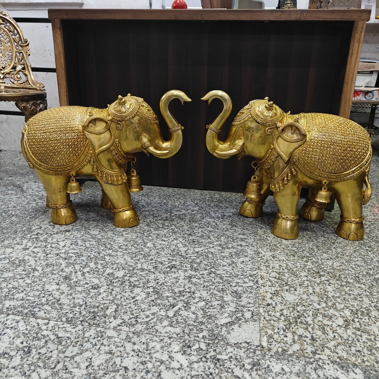 Brass Large Elephant Pair Statue Feng Shui 2 Feet Lenght