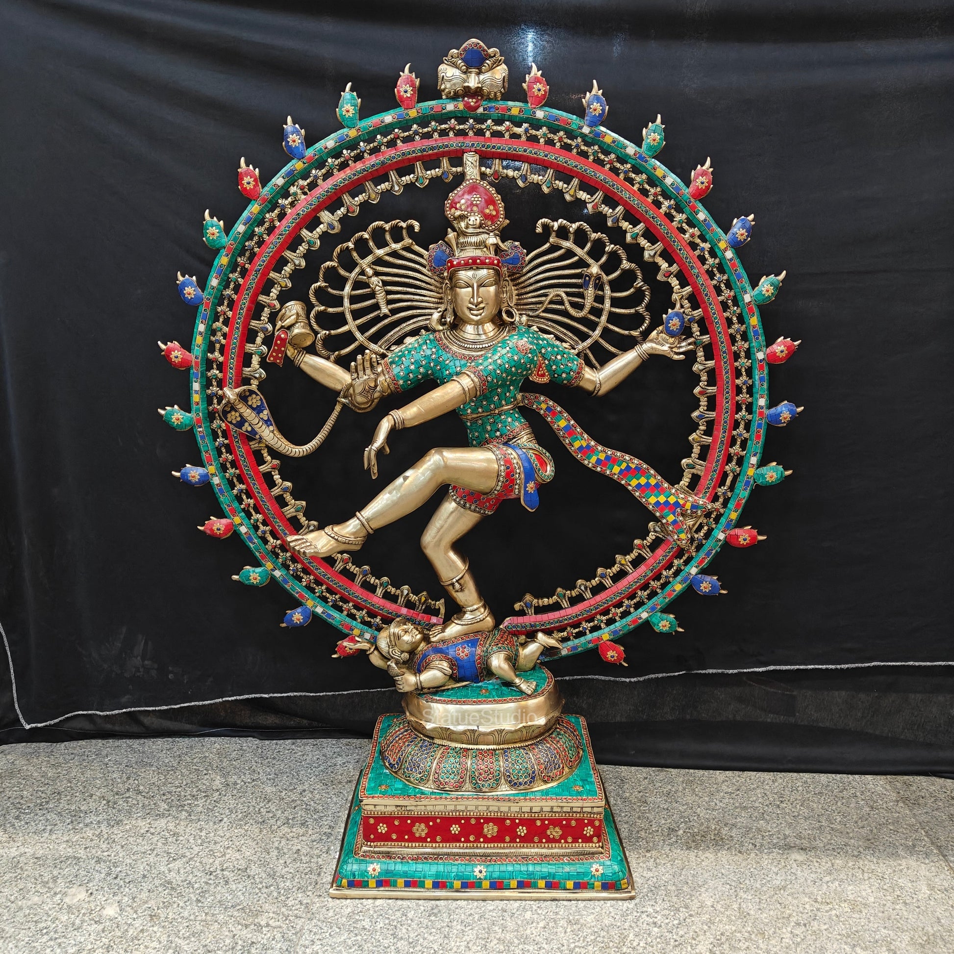 Brass Large Nataraja Statue With Stone Work Showpiece For Home Decor 4 Feet - Image 13