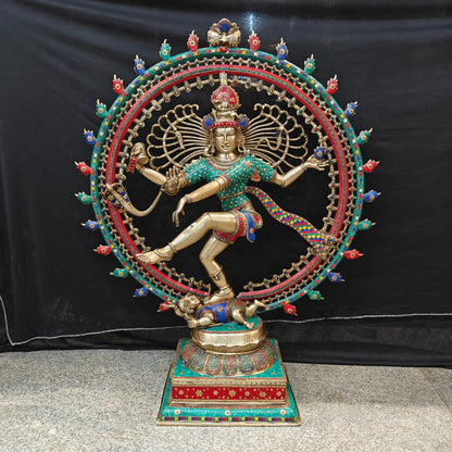Brass Large Nataraja Statue With Stone Work Showpiece For Home Decor 4 Feet by vendor-unknown - Hindu Gods (View 13)