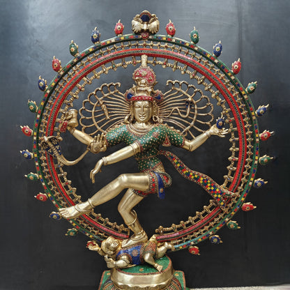 Brass Large Nataraja Statue With Stone Work Showpiece For Home Decor 4 Feet by vendor-unknown - Hindu Gods (View 2)