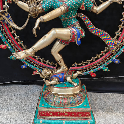 Brass Large Nataraja Statue With Stone Work Showpiece For Home Decor 4 Feet by vendor-unknown - Hindu Gods (View 20)