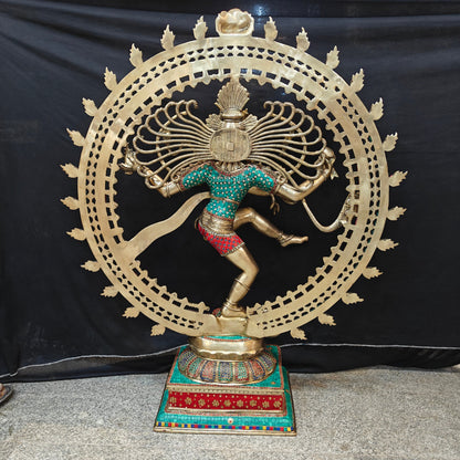 Brass Large Nataraja Statue With Stone Work Showpiece For Home Decor 4 Feet by vendor-unknown - Hindu Gods (View 11)