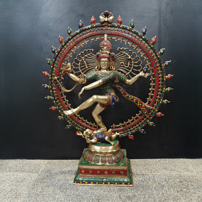 Brass Large Nataraja Statue With Stone Work Showpiece For Home Decor 4 Feet by vendor-unknown - Hindu Gods (View 4)