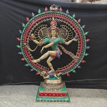 Brass Large Nataraja Statue With Stone Work Showpiece For Home Decor 4 Feet by vendor-unknown - Hindu Gods (View 12)