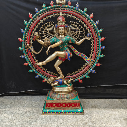 Brass Large Nataraja Statue With Stone Work Showpiece For Home Decor 4 Feet by vendor-unknown - Hindu Gods (View 14)