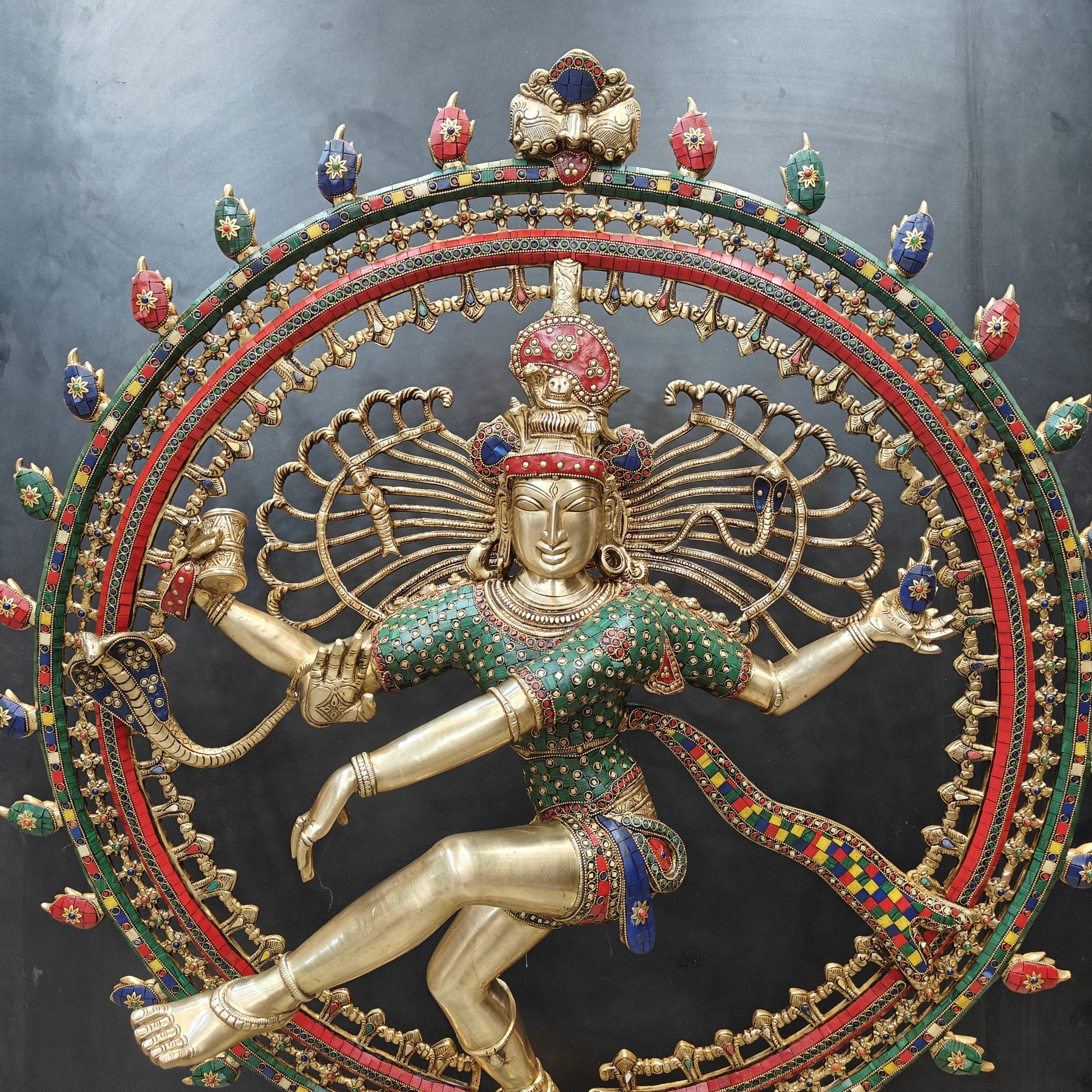 Brass Large Nataraja Statue With Stone Work Showpiece For Home Decor 4 Feet - Image 5