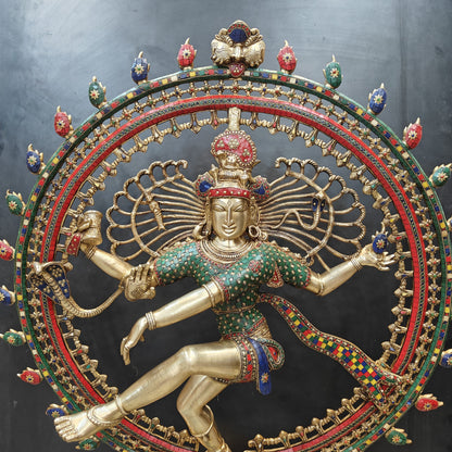 Brass Large Nataraja Statue With Stone Work Showpiece For Home Decor 4 Feet by vendor-unknown - Hindu Gods (View 5)