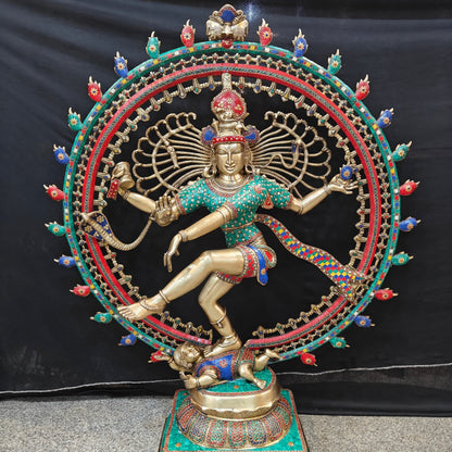 Brass Large Nataraja Statue With Stone Work Showpiece For Home Decor 4 Feet by vendor-unknown - Hindu Gods (View 15)