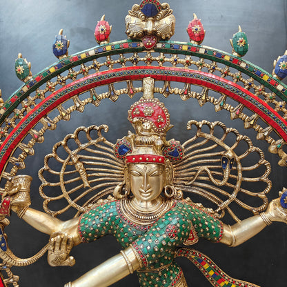 Brass Large Nataraja Statue With Stone Work Showpiece For Home Decor 4 Feet by vendor-unknown - Hindu Gods (View 6)