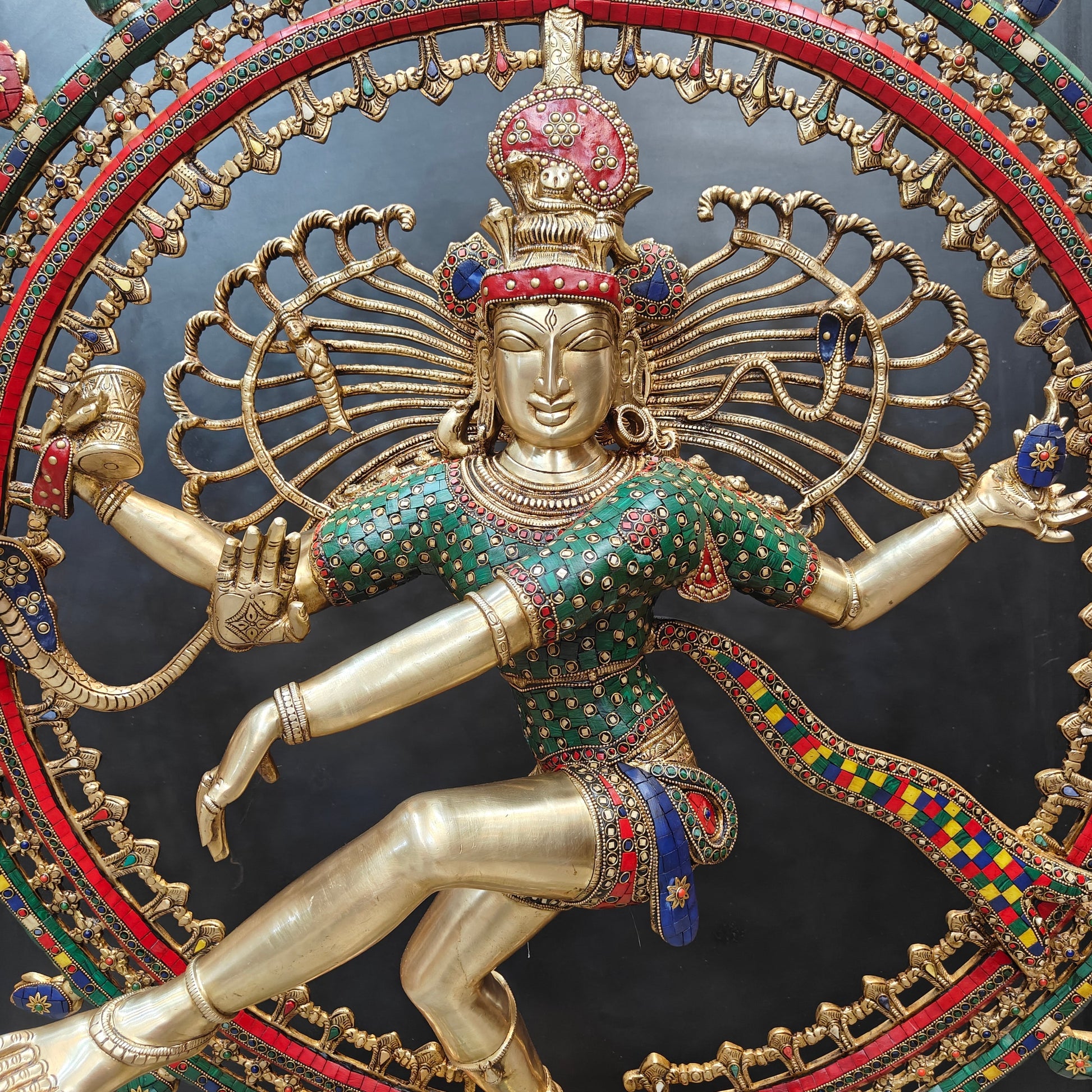 Brass Large Nataraja Statue With Stone Work Showpiece For Home Decor 4 Feet - Image 7