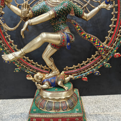 Brass Large Nataraja Statue With Stone Work Showpiece For Home Decor 4 Feet by vendor-unknown - Hindu Gods (View 8)
