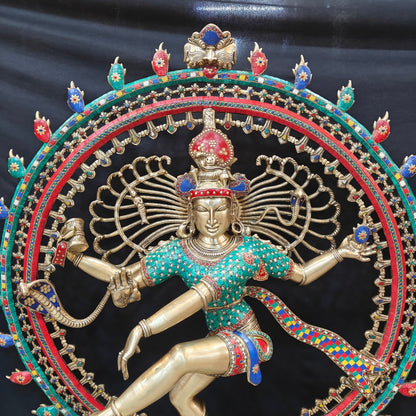 Brass Large Nataraja Statue With Stone Work Showpiece For Home Decor 4 Feet by vendor-unknown - Hindu Gods (View 18)