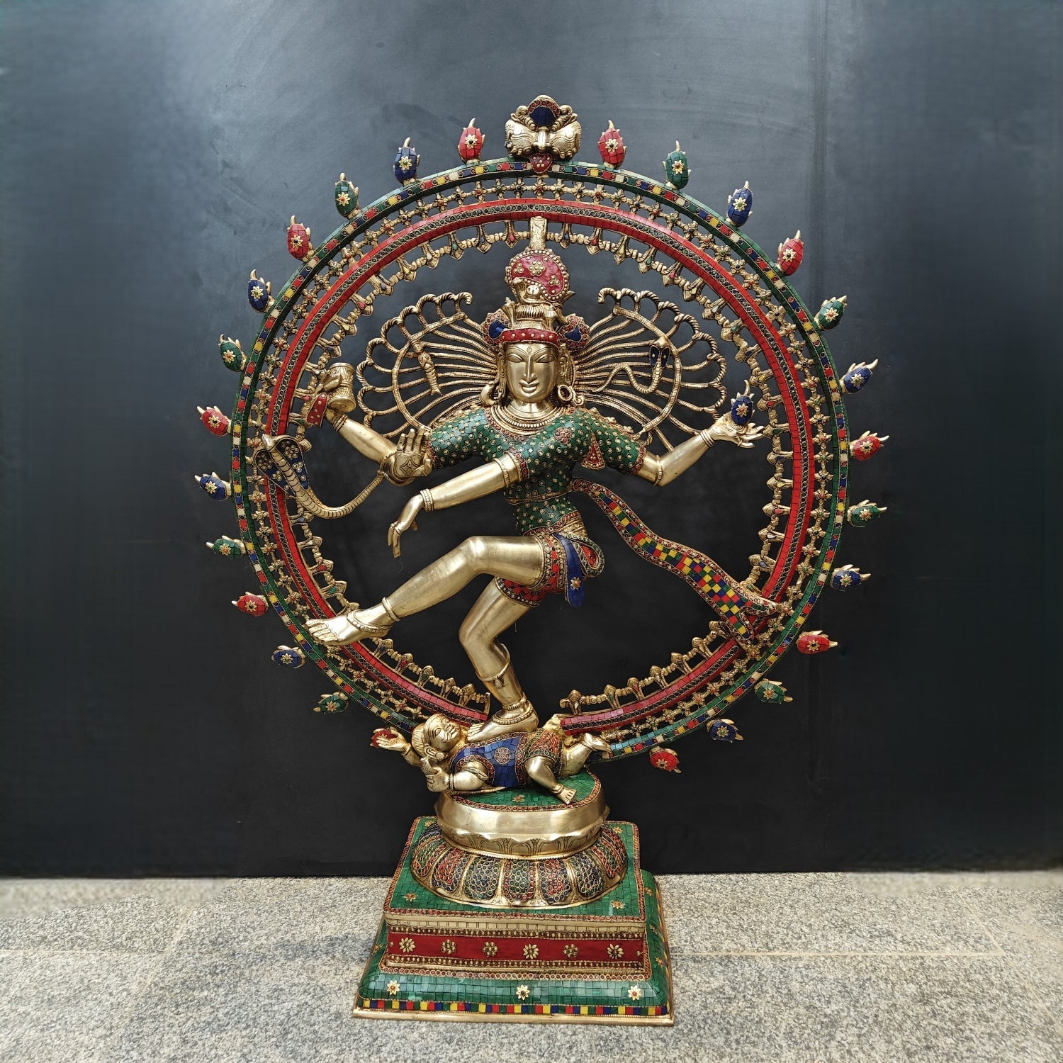Brass Large Nataraja Statue With Stone Work Showpiece For Home Decor 4 Feet - Eco-friendly - Sama Homes