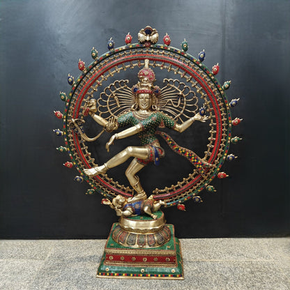 Brass Large Nataraja Statue With Stone Work Showpiece For Home Decor 4 Feet by vendor-unknown - Hindu Gods