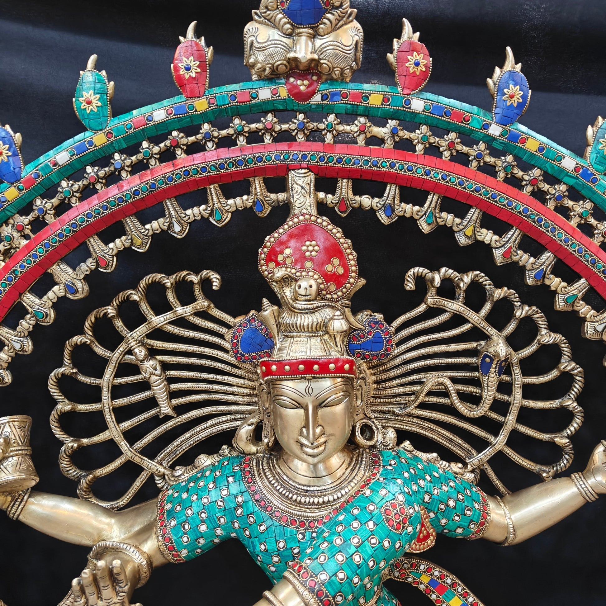 Brass Large Nataraja Statue With Stone Work Showpiece For Home Decor 4 Feet - Image 16