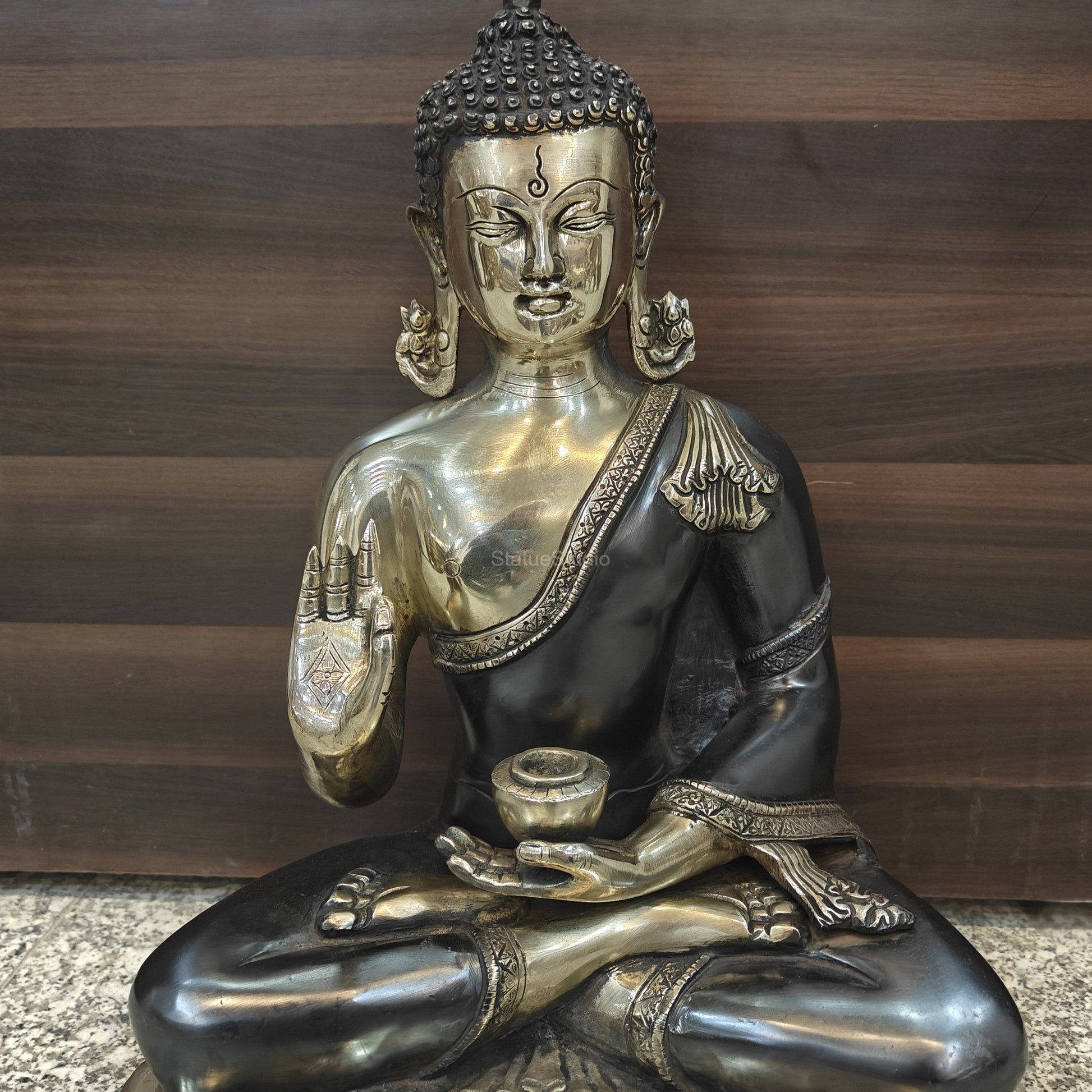 Brass Buddha Statue Antique Finish For Home Decor 20 Inches - Image 2