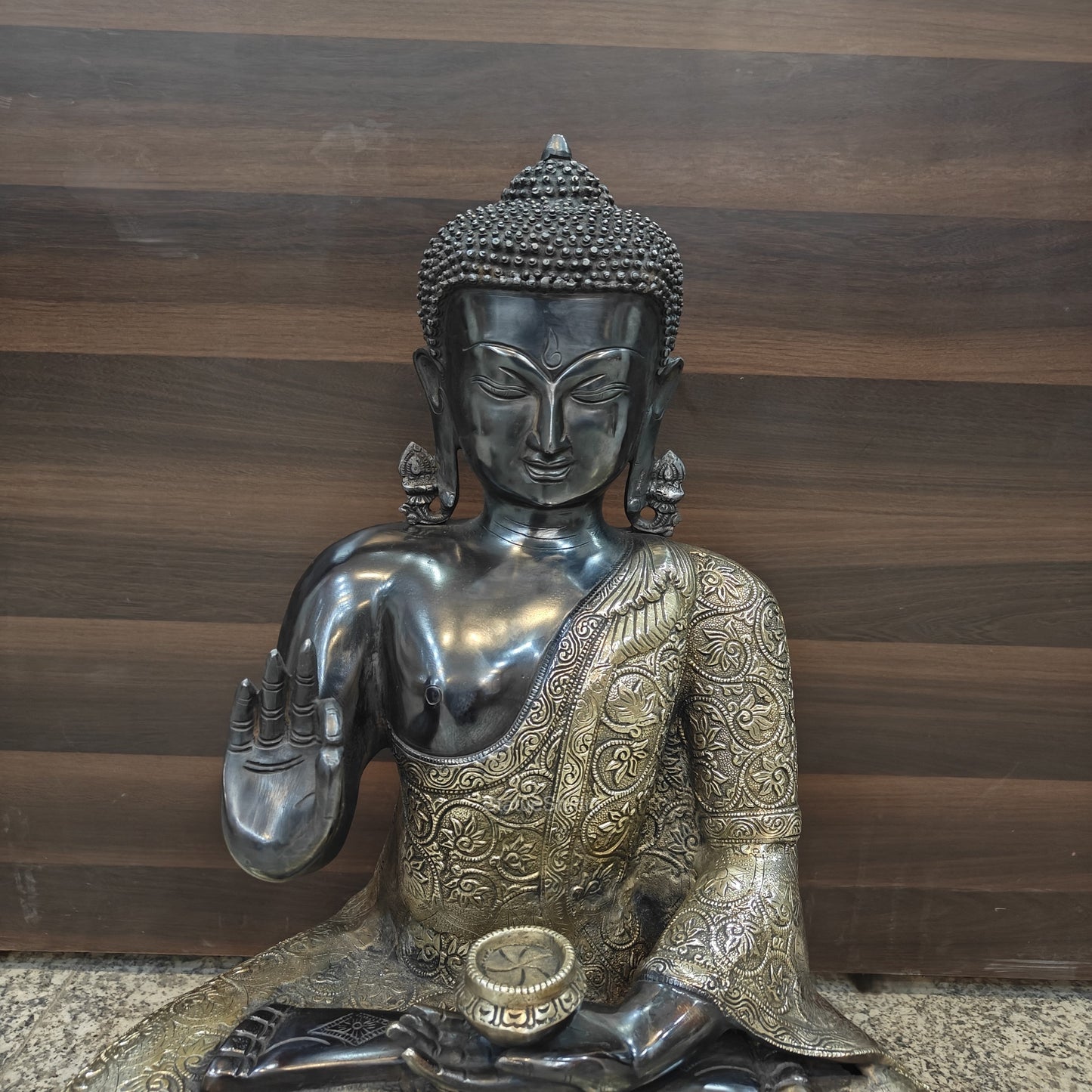 Brass Blessing Buddha Statue Antique Finish 21 Inches