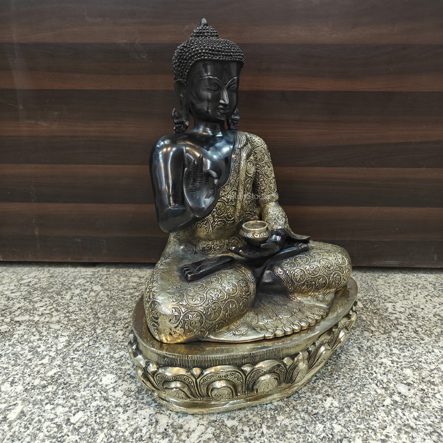 Brass Blessing Buddha Statue Antique Finish 21 Inches