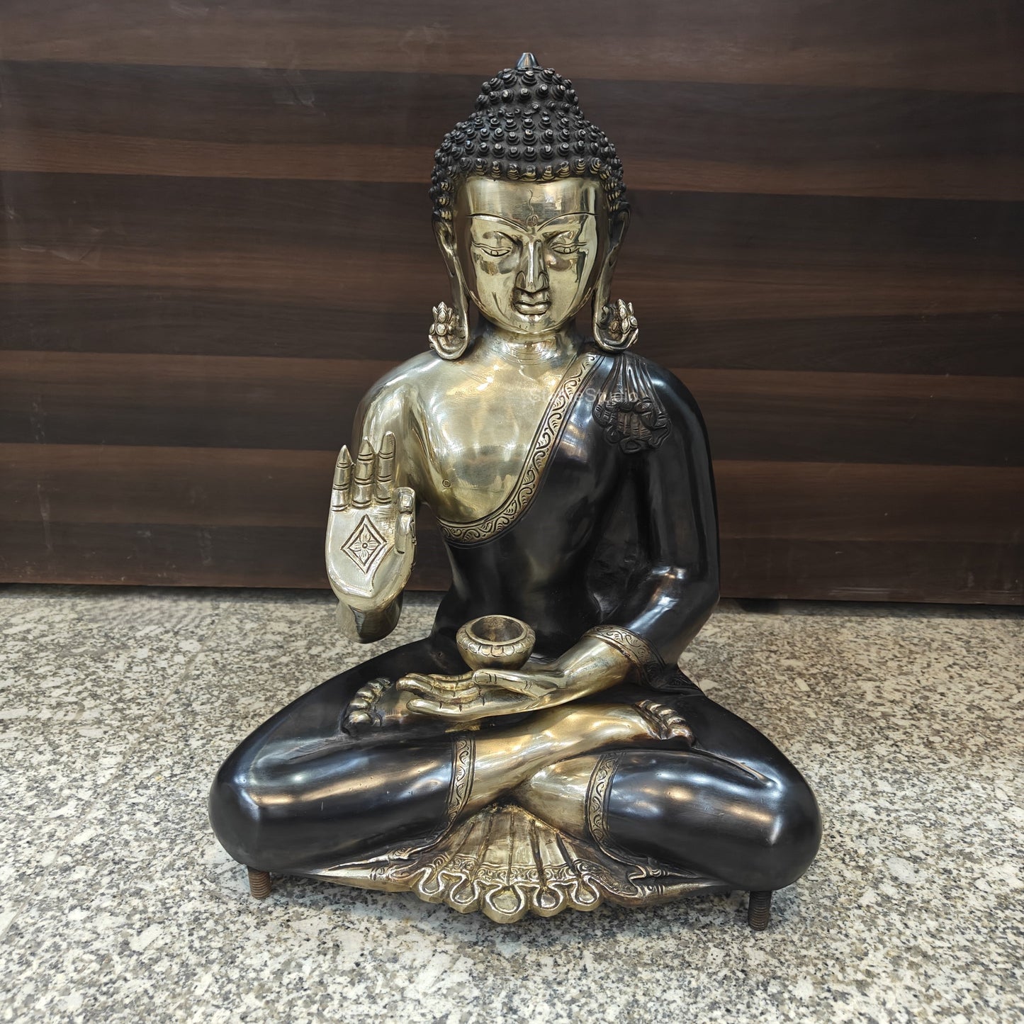 Brass Blessing Buddha Statue Antique Finish 20 Inches