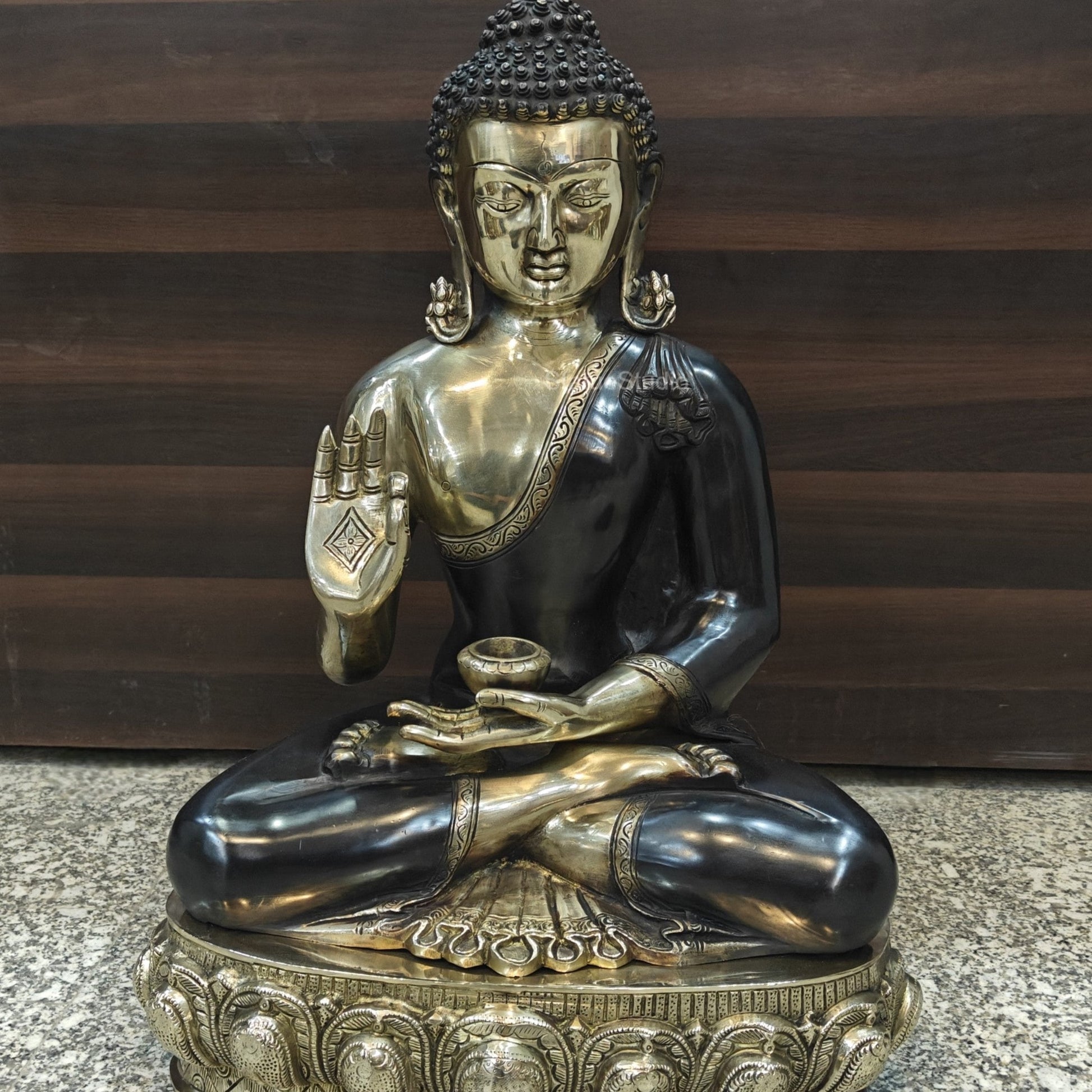 Brass Blessing Buddha Statue Antique Finish 2 Feet - Image 2