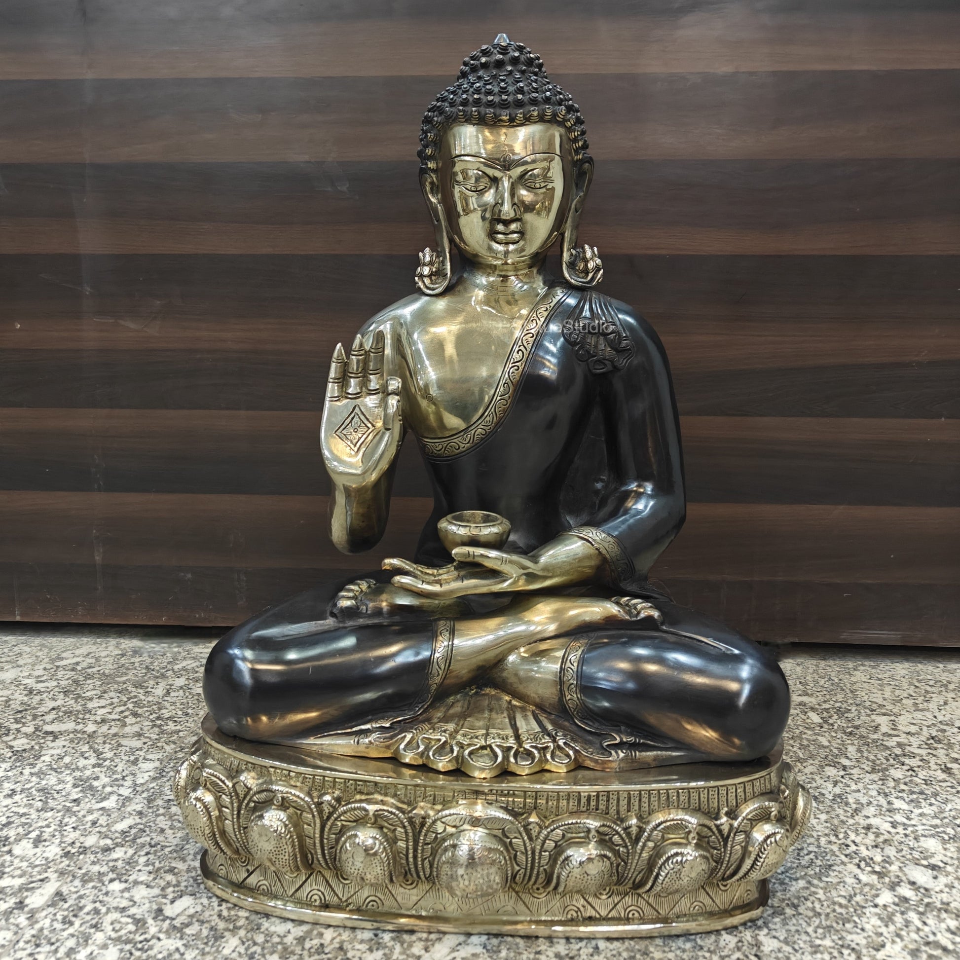 Brass Blessing Buddha Statue Antique Finish 2 Feet - Image 3
