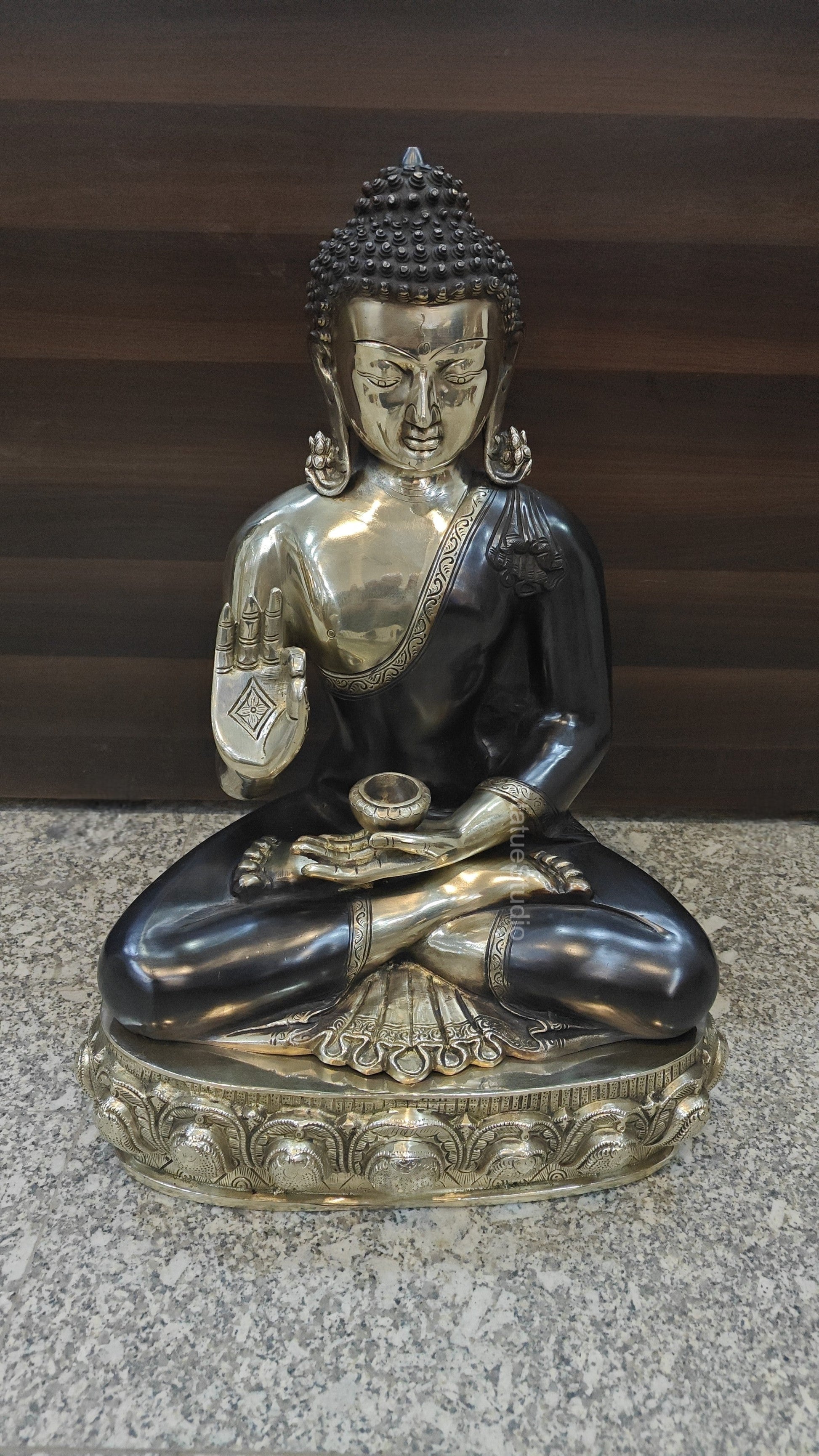 Brass Blessing Buddha Statue Antique Finish 2 Feet - Image 4