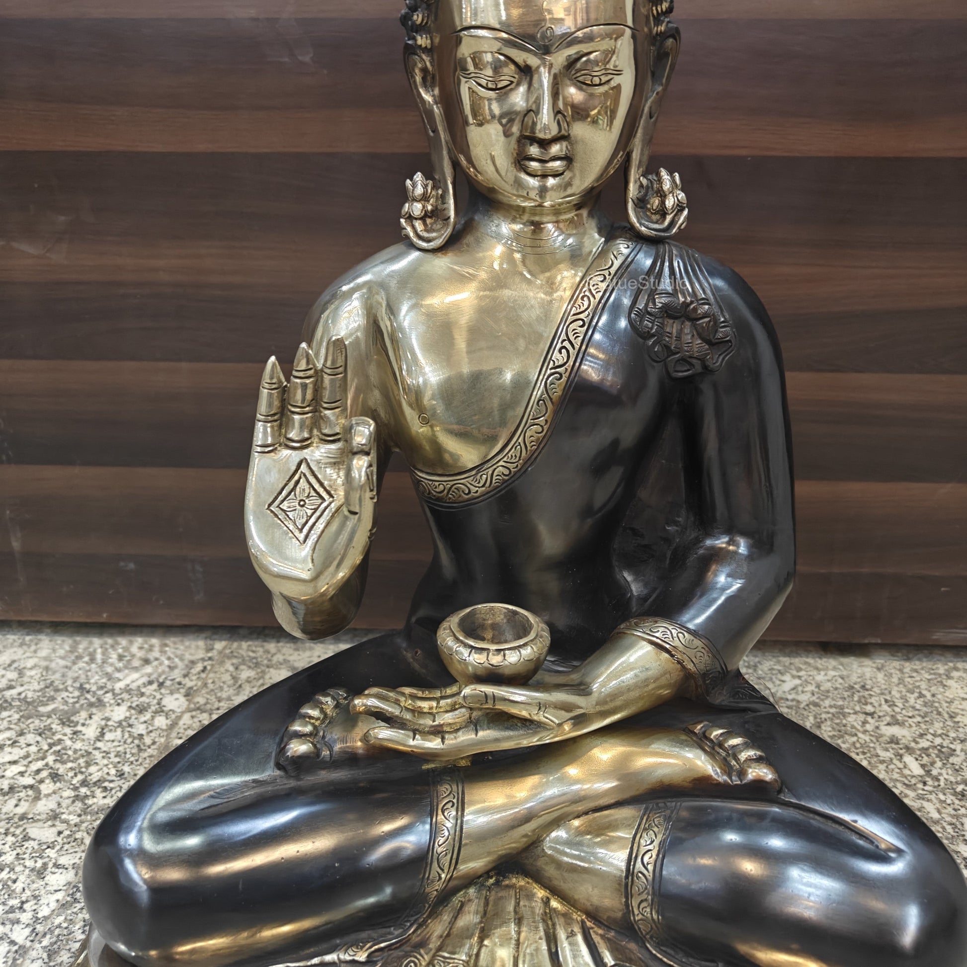 Brass Blessing Buddha Statue Antique Finish 2 Feet - Image 6