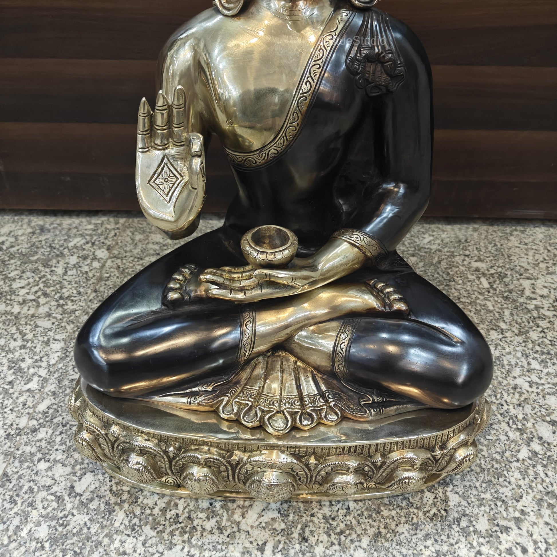 Brass Blessing Buddha Statue Antique Finish 2 Feet - Image 7